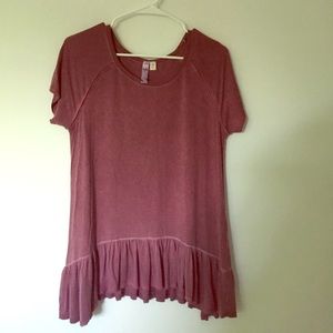Dark Pink Ruffled Tee